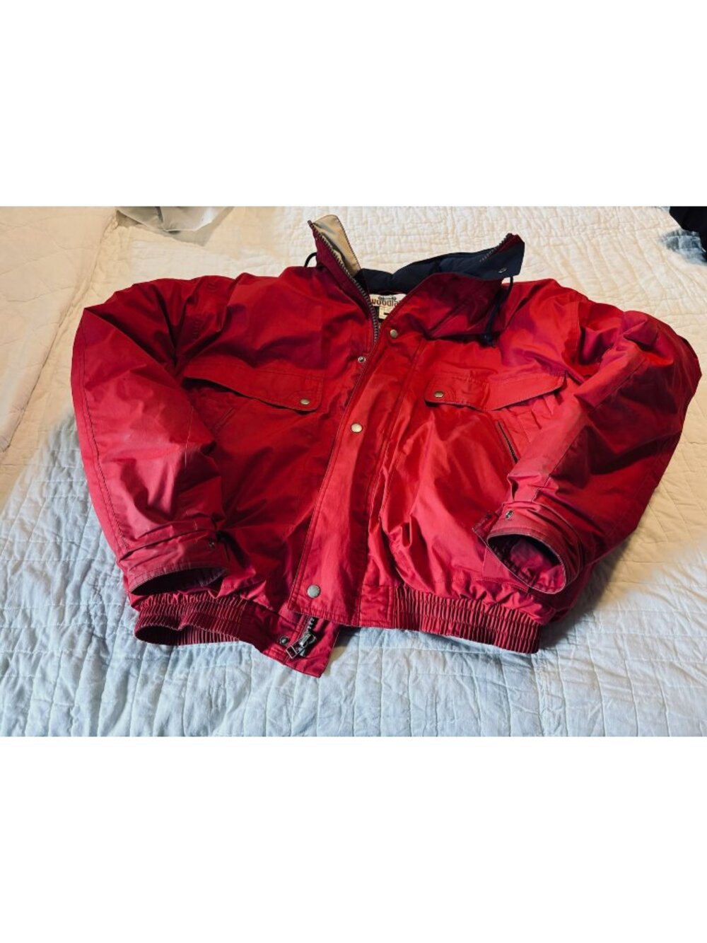 Woodlake Mens Red Down Jacket W/ Plaid Lining & Elastic Hem Size LT